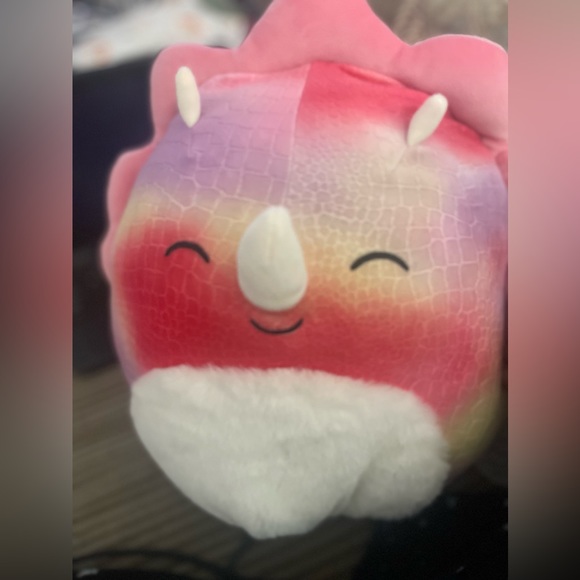 Squishmallow Trinity the Pink Triceratops. Trinity is a tie-dyed dinosaur - Picture 2 of 8